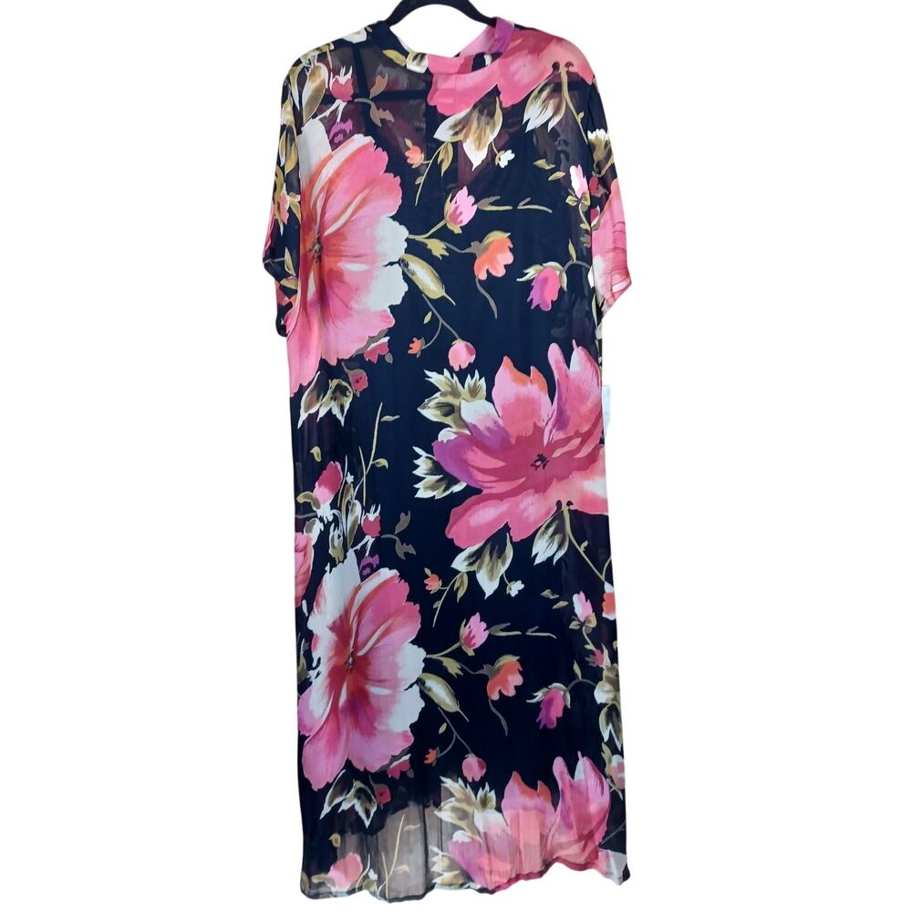 Avenue Plus Size 18/20 Sheer Black Orange Floral Button Front Maxi Duster Dress - Picture 4 of 11